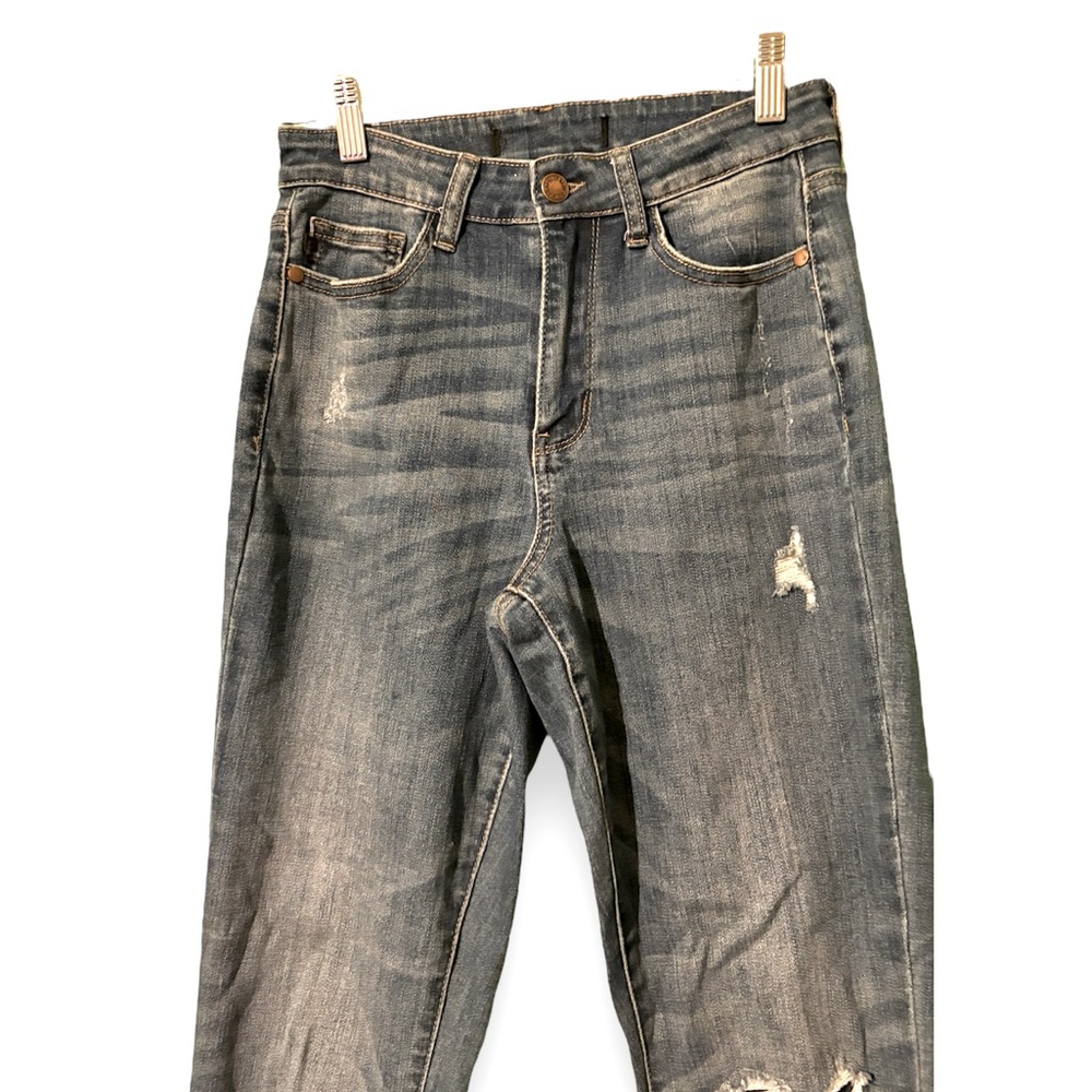 Judy Blue Boyfriend Fit Blue Jeans High Rise Distressed Size 1 - Picture 9 of 14
